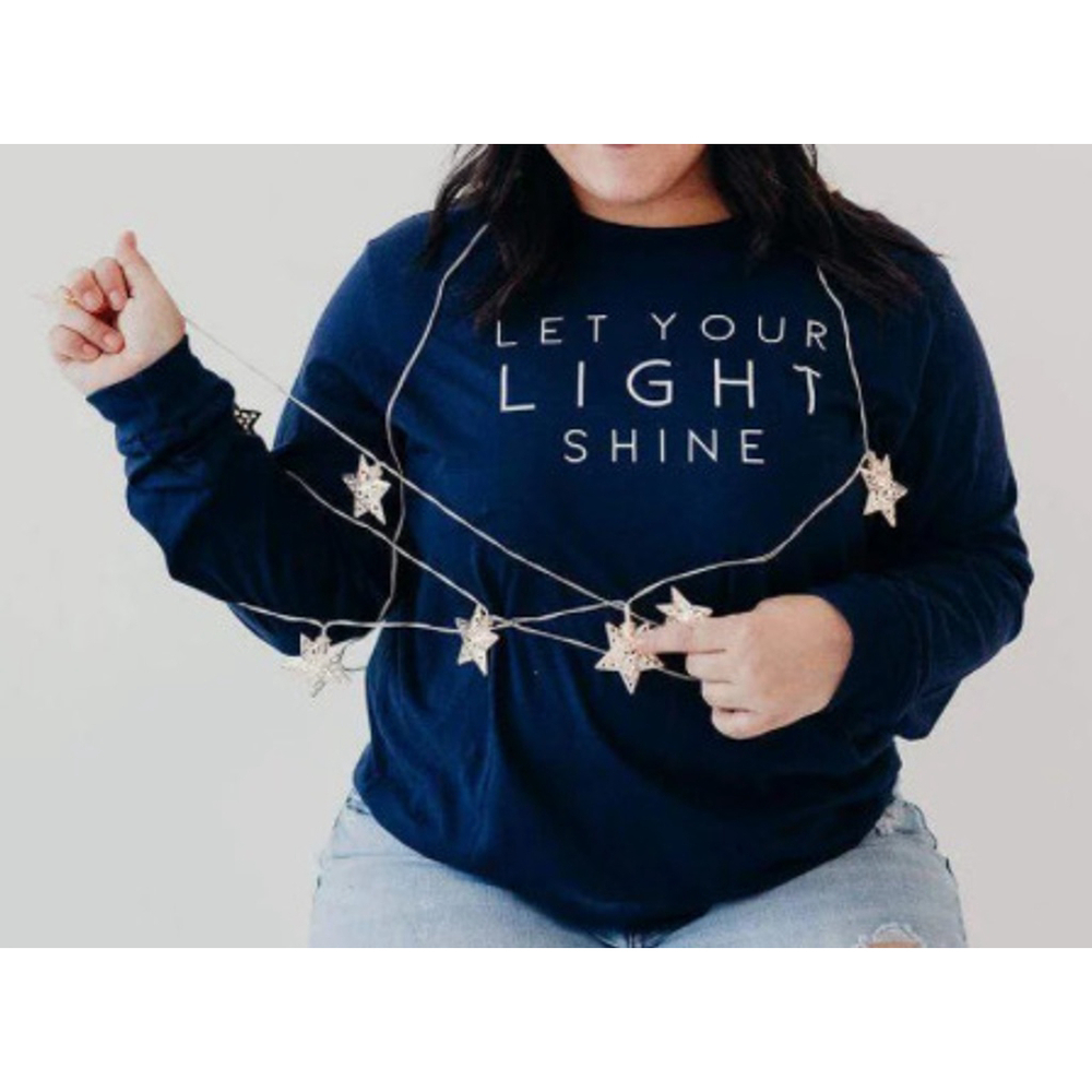 EUC Elly & Grace Let Your Light Shine Women's Sweatshirt Medium Navy Blue